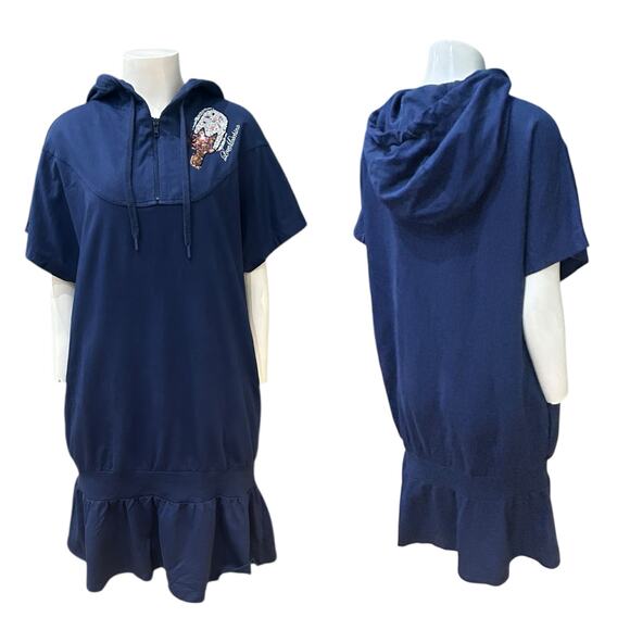 Love Moschino Navy Cotton Hoodie Dress Sequin Ice Cream Patch / Size 8 - - Picture 3 of 5